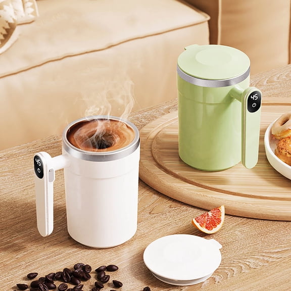Coffee Cup Portable Automatic Mixing Mug, Magnetic Stirrer, Temp Display, Lightweight Travel Mug for Coffee, Tea, Protein Shakes, Easy Clean