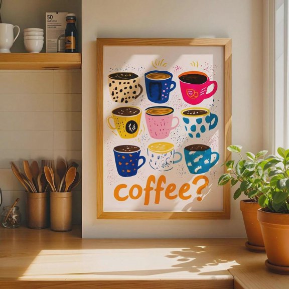 Coffee Cup Print Poster Kitchen Wall Art Poster Retro style Decor, Unframed Poster Size 8x12 F03.1.18l2063
