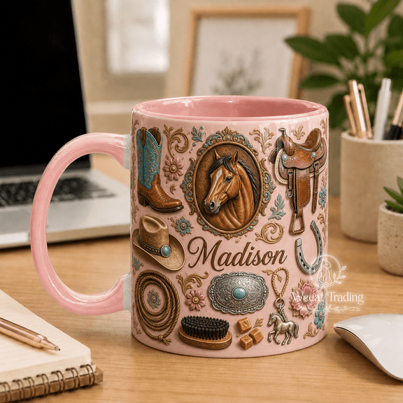 Coffee Cup Quarter Horse Western Collage Ceramic Desk Drinkware for Horse Lovers