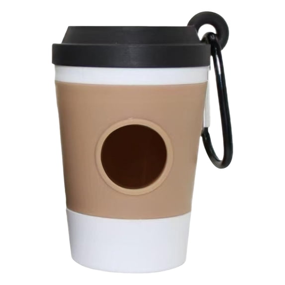 Coffee Cup Shaped Dog Poop Bag Dispenser Portable Pet Waste Bag Holder with Carabiner Clip Lightweight Outdoor Walking Travel Garbage Organizer for Dog Cat Black