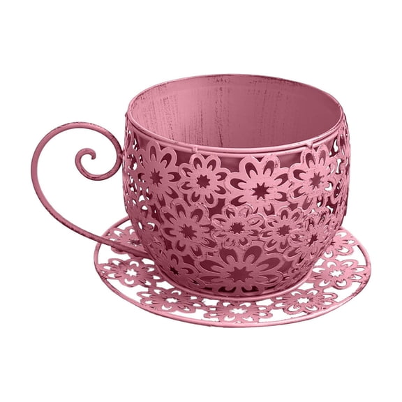 Coffee Cup Shaped Hollowed-out Nested Flower Pot Rustic Iron Garden Planter Breathable Anti-Rust Metal Pot Artistic Outdoor Decor for Balcony Terrace Yard Green Plant Display