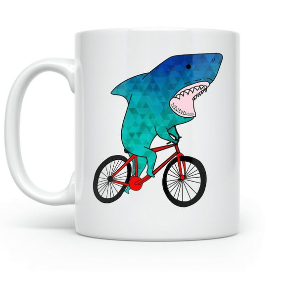 Shark 11 oz Coffee Mug - Bicycle Rider Gifts White Ceramic