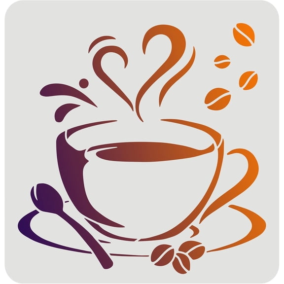 Coffee Cup with Steam Stencil 11.8x11.8inch Reusable Cup of Coffee Stencil for Coffee Bar Decoration Coffee Cup Stencil for Painting on Furniture Wall Fabric Paper DIY