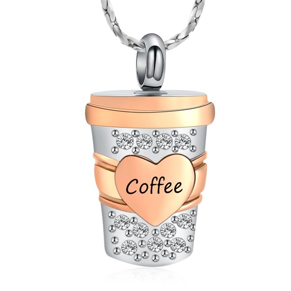 Coffee Cup Urn Necklace - With Heart Cremation Jewelry for Ashes Ashes Holder Urn Pendant Necklace Keepsake Jewelry