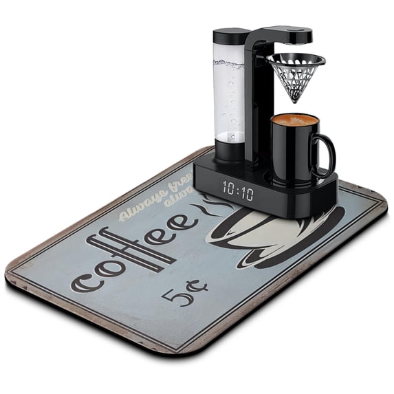 Coffee Cup Vintage Desig Coffee Bar Mat Accessories for Countertop Absorbent Hide Stain Dish Drying Mats for Kitchen Counter Draining Pad Under Coffee Maker Coffee Pot Espresso Machine 19.5x12in