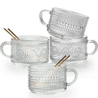 Glass Tea Cups Set with Handle, Clear Coffee Mugs Set of 6, Vintage Crystal  Design, 5.25 oz (150 Cc) 