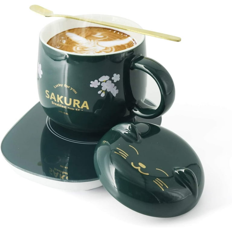 SKSAY Coffee Mug Warmer,350ml Ceramic Cups,Both Smart Insulation and Mobile  Phone Wireless Charging,18 Watt Induction Heater,131℉ Heat
