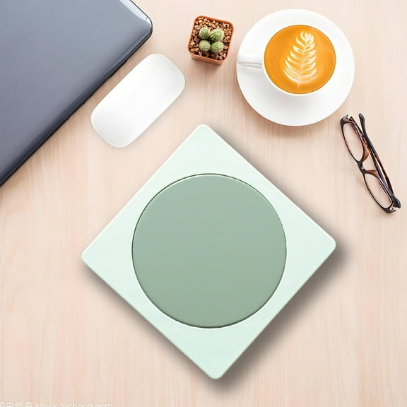 Coffee Cup Warmer Pad 55° Thermostatic | Gravity Activated Heating Base | Plastic, Lightweight, Easy Use | Green/Pink/Yellow | 4.21"x4.21" | Keeps Drinks Hot
