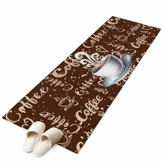 Coffee Cup Washable Area Rug&nbsp;2x6ft Cafe Retro Dark Brown Background Vintage Soft Rectangle&nbsp;Rugs for Living Room, Non Slip Carpet for Bedroom&nbsp;Entryway Dining Room
