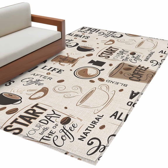 Coffee Cup Washable Area Rug&nbsp;3x5ft Coffee Beans Linen Background Soft Rectangle&nbsp;Rugs for Living Room, Non Slip Carpet for Bedroom&nbsp;Entryway Dining Room