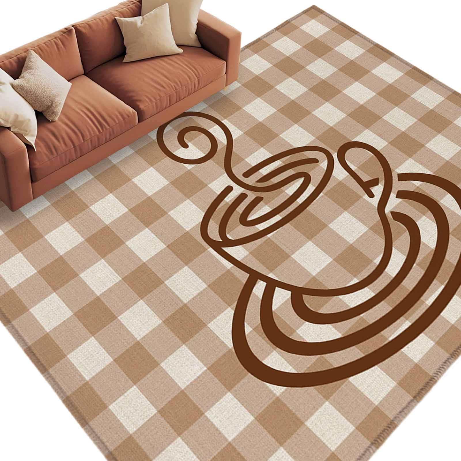 Coffee Cup Washable Living Room Rugs 6'x9', Retro Country Brown Lines ...