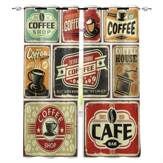 Coffee Cup Word Brown Beans Bedroom Kitchen Window Curtains Curtains For Living Room Decorative Items