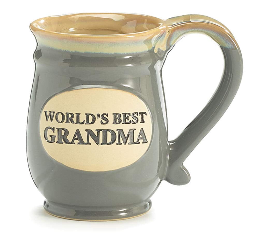 Gray and Tan Ceramic World's Best Grandma Mug, 14 oz