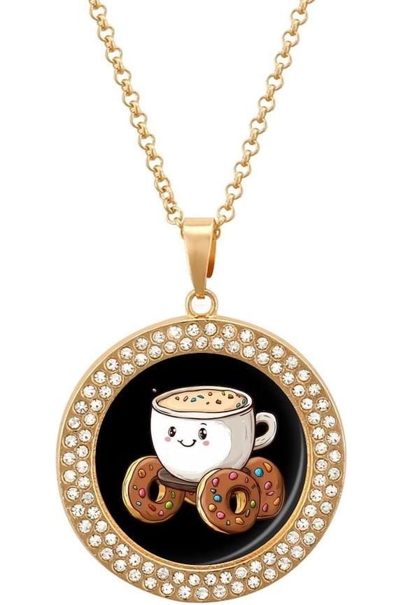 Coffee Cup in Donuts Car Womens Necklaces Inlaid Crystal Round Alloy Pendant Necklace Dainty Gift Jewelry[h888]
