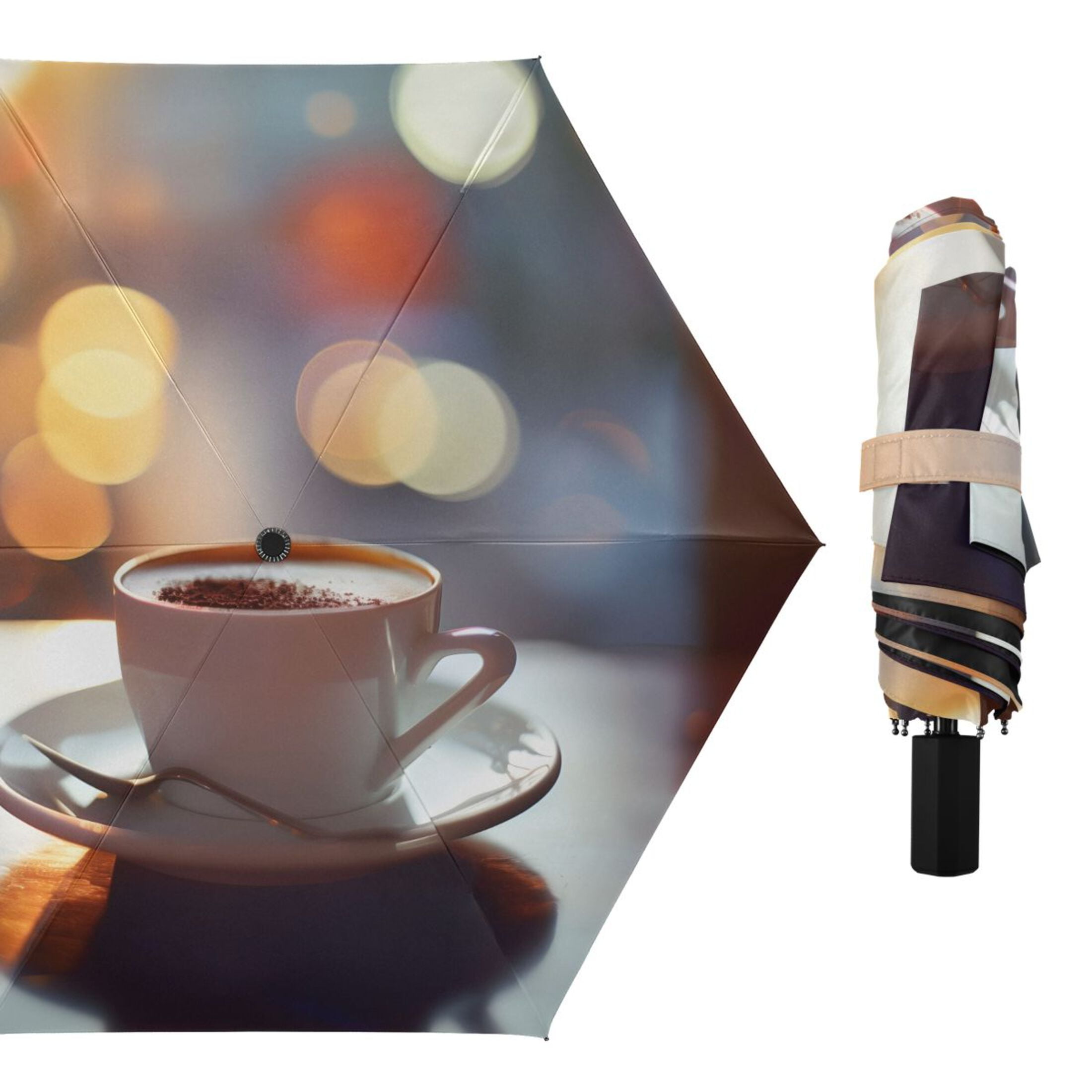 Coffee Cup on Table Compact Sun Umbrella Windproof Travel Umbrellas for Rain Strong Portable UV Protection