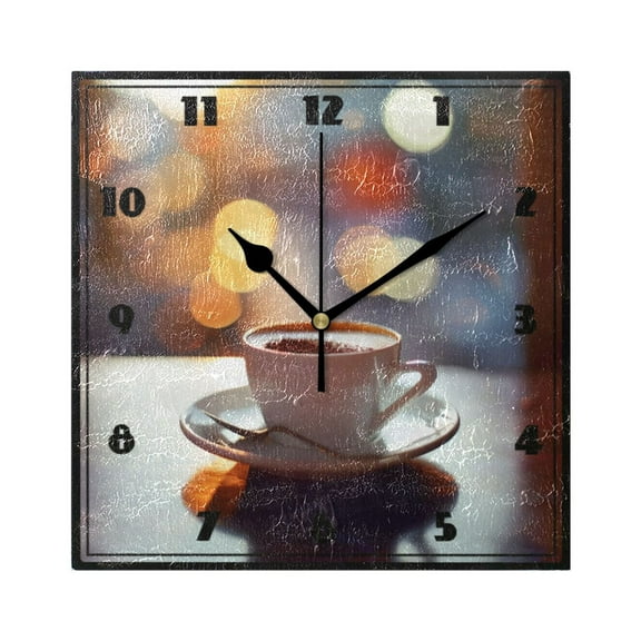 Coffee Cup on Table Wall Clock 7.78" Non-Ticking Silent Battery Operated for Home Bedroom Office Kitchen Living Room