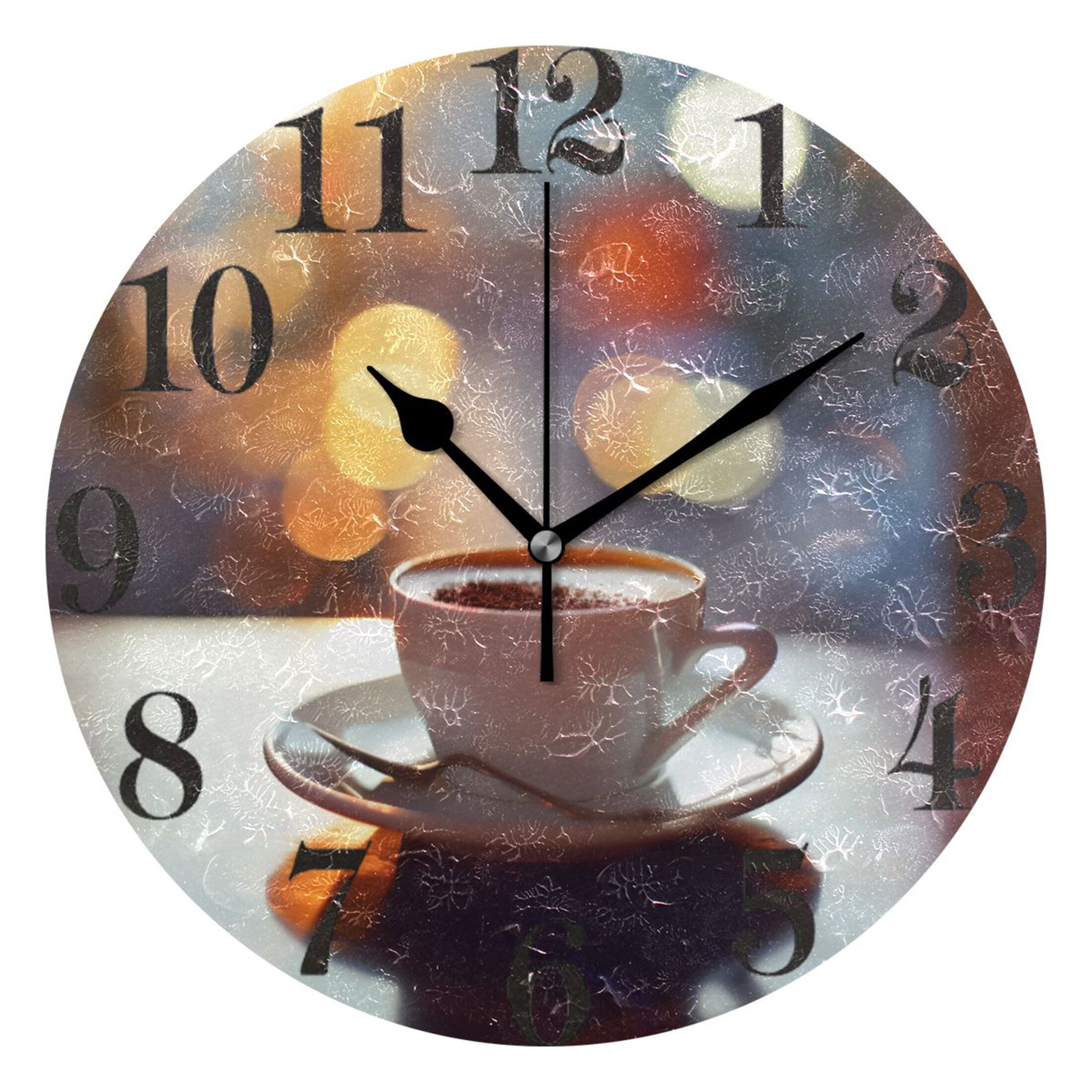 Coffee Cup on Table Wall Clock 9.8 inch Battery Operated Clocks Non ...