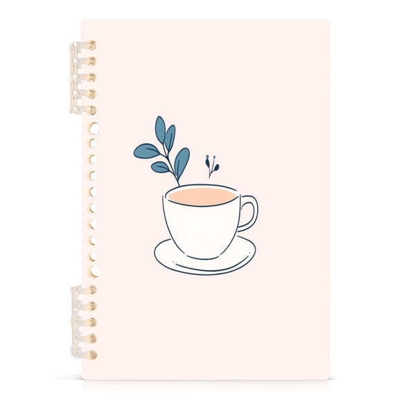 Coffee Cup with Left Notebooks 1-subject Journal 60 Sheets A5 College Ruled Paper Detachable Ring 8.3"x5.7"