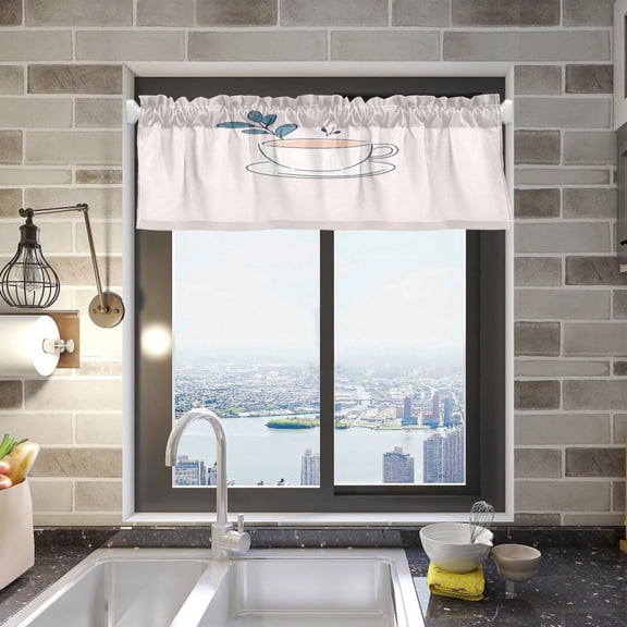 Coffee Cup with Left Valance Curtains Rod Pocket for Kitchen Living Room Windows Farmhouse Decor 54x18