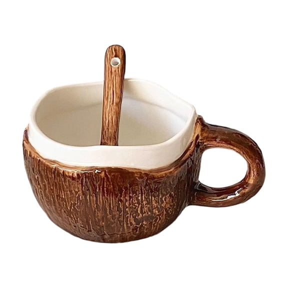 Coffee Cups,10 Oz Irregular Coconut Shell & Ceramic Craft Drinking Cup,Coffee Cup for Tea,Oatmeal,Hot Chocolate,Fun Gift Mug for Home,Office