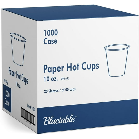 Coffee Cups 10 oz. Bulk Hot Paper Cups (1000 Case/Pack) - Disposable Cups 10oz - Hot Beverage Hot Chocolate Hot Drink Cups for Dispenser - To Go Paper Cup White