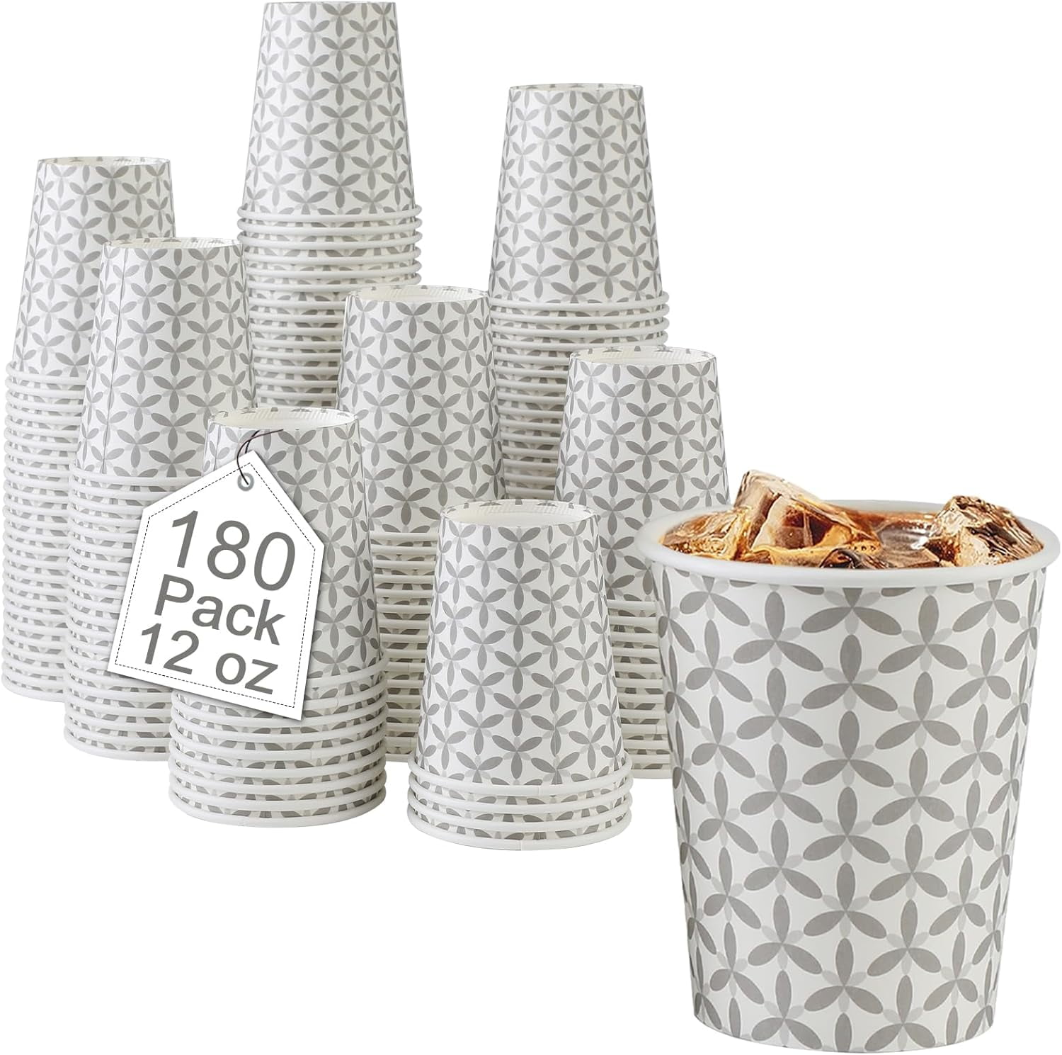 Coffee Cups 12 oz 180 Pack, Paper Disposable Coffee Cup for Hot Cold