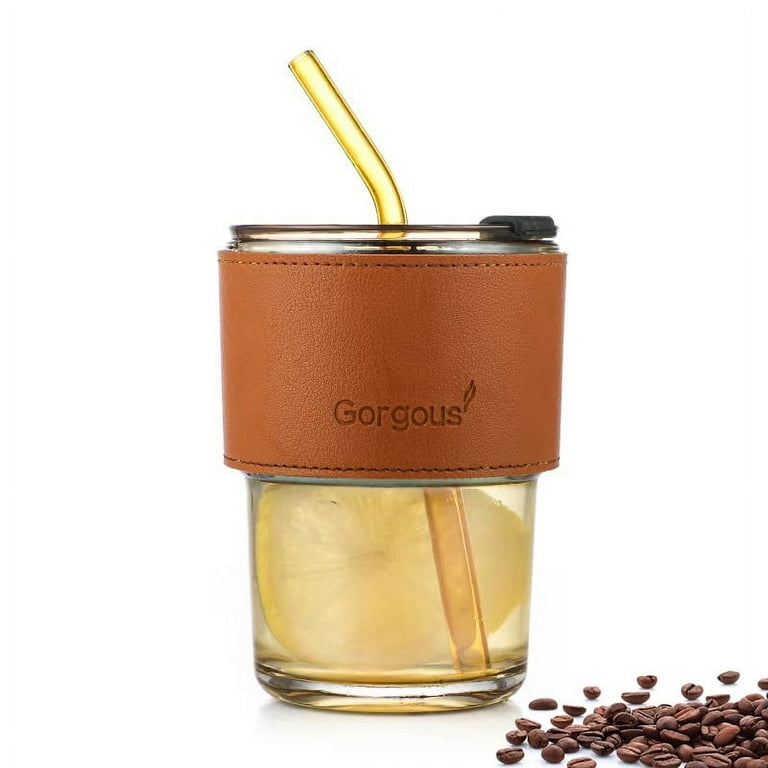 Coffee Cups,13oz/400ml Tumbler Water Glass with Straw and Lid Sealed Carry  on, Glass Coffee Mug Iced Tea Cup Thick Wall Insulated Glass Cup Drinking  Glasses(Amber) 