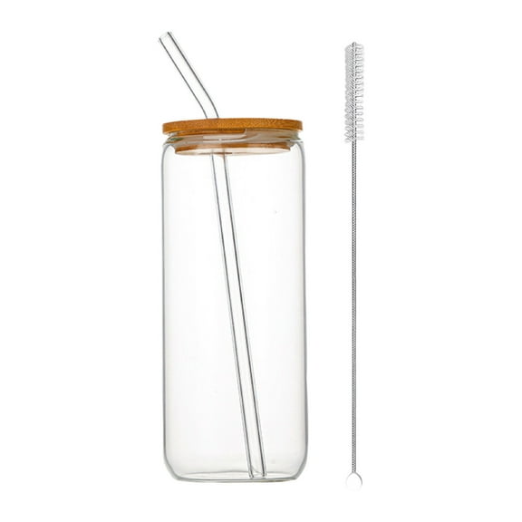 Coffee Cups 16oz Cola Cup Wooden Lid Borosilicate Glass Straw Mug High Color Transparent Mugs Straw Mug With Lid Coffee Milk Mug