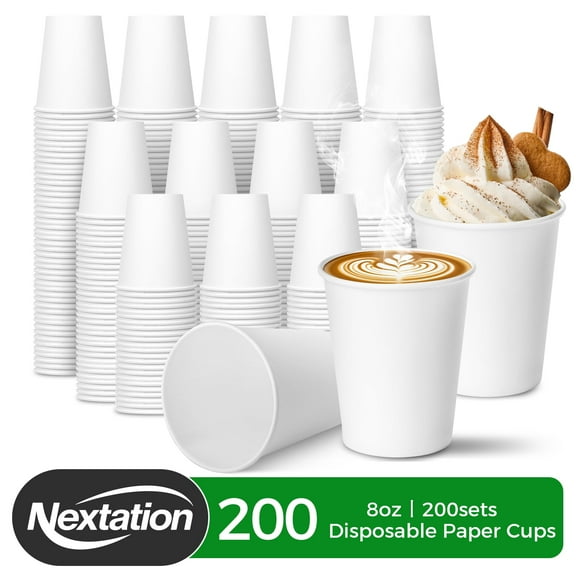 coffee cups 8oz 200 pack, white disposable paper cups for hot and cold drinks, great for parties, events, and office use