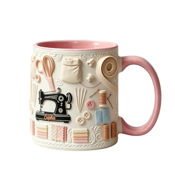 Coffee Cups,Ceramic Sewing Pattern Drinking Cups with Handle,Decorative Desktop Tableware for Daily Use,Ideal Gifts for Giving