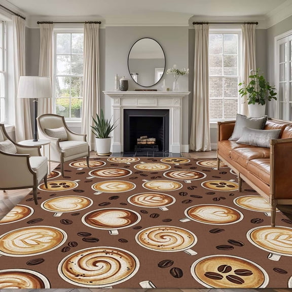 Coffee Cups Country Coffee Beans Latte Brown , Soft Non Slip Rugs Stain Repellent Indoor Felt Carpet for Living Dining Room Bedroom Home Office