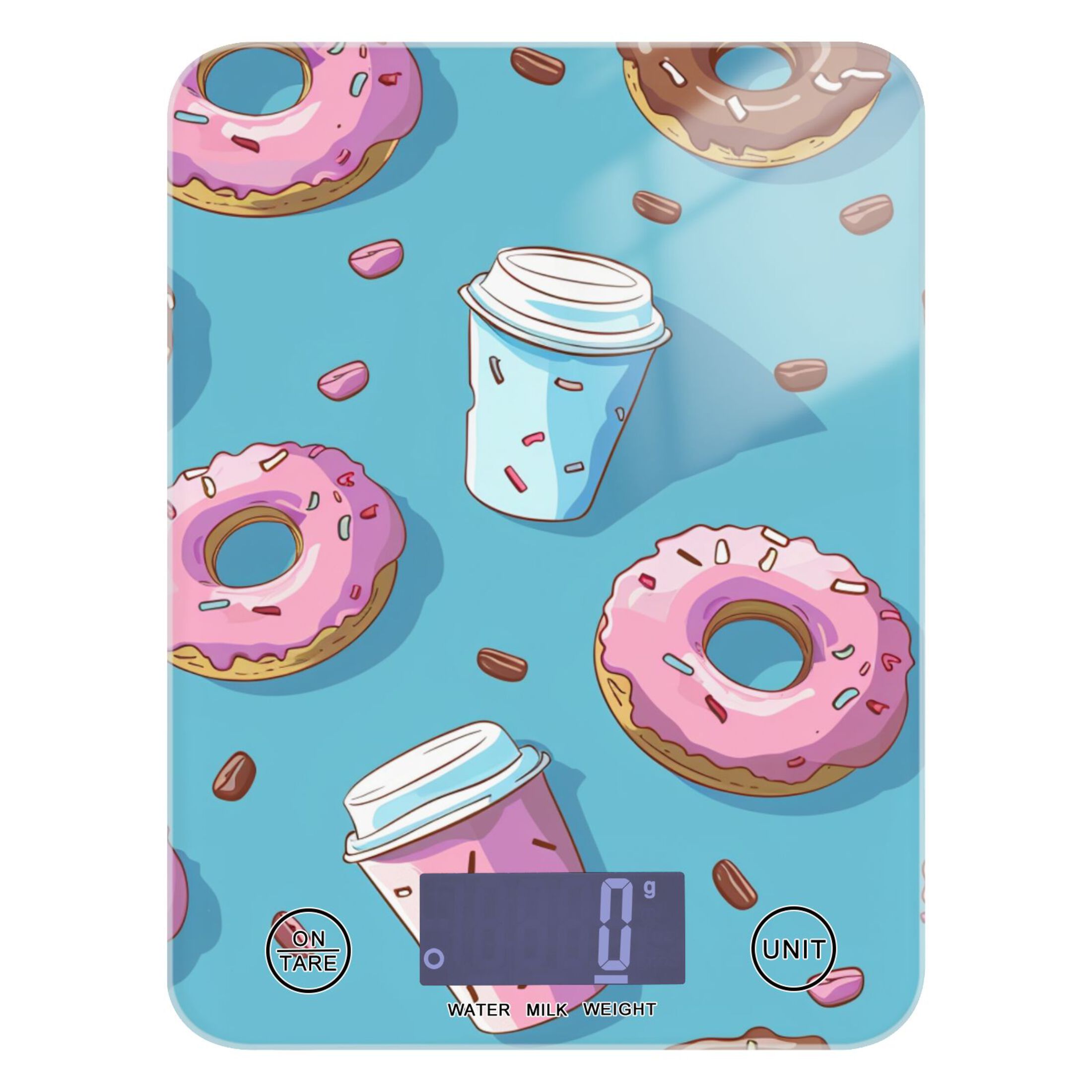 Coffee Cups Donuts Food Scale Digital Kitchen Scale Waterproof Tempered Glass Tare Function 11 lb for Baking Cooking Meal Prep