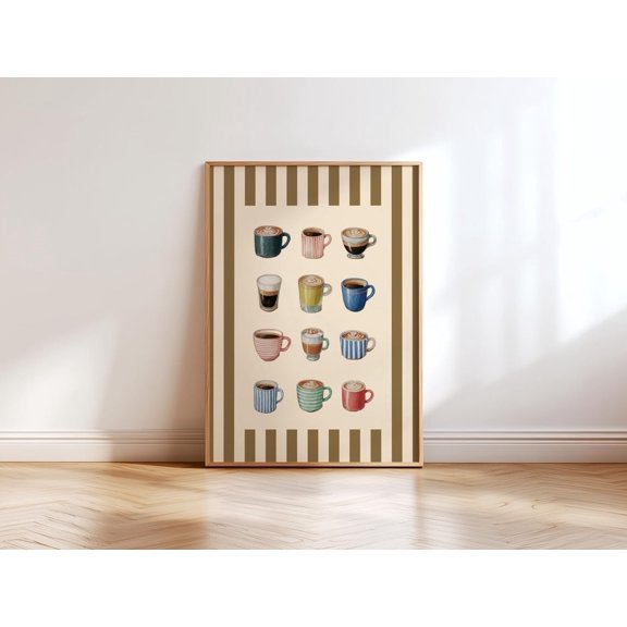 Coffee Cups Espresso Guide Coffee Lover Kitchen Print Barista Chart Cute Cafe Decor