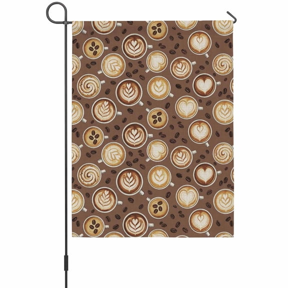 Coffee Cups Garden Flag 12 x 18 Inches, Country Coffee Beans Latte Brown Weather Proof Outdoor Patio Flags Double Sided Small Garden Decoration for Yard Outside Home