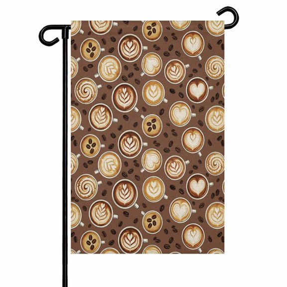 Coffee Cups Garden Flag 12x18 Inch Country Coffee Beans Latte Brown Double Sided Small Decorative Garden Flags for Outside, Outdoor Yard Porch Lawn Decoration