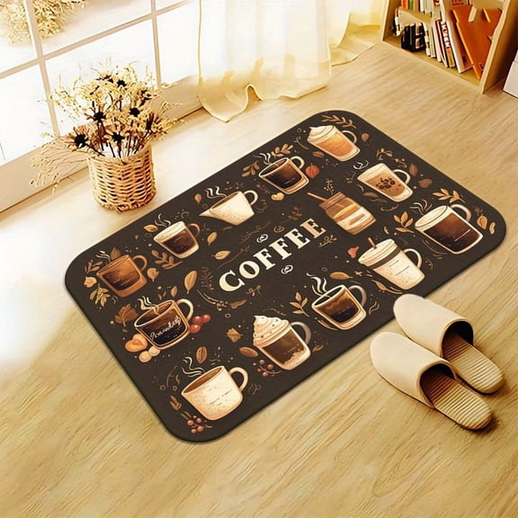 Coffee Cups HD Printed Door Mat - Non-Slip, Machine Washable Polyester Rug for Kitchen, Living Room, Bathroom - Absorbent Microfiber Floor Mat for Home Decor