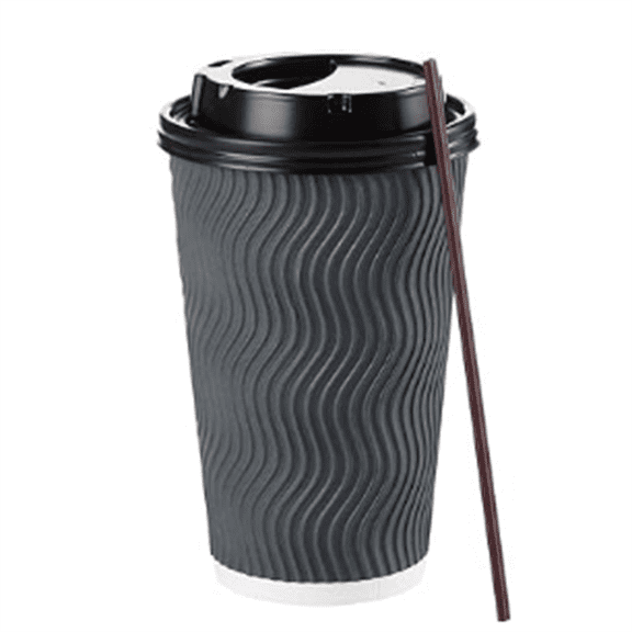 Coffee Cups with Lids and Straws - 16 oz (90 Set) Togo Hot Paper Coffee Cup with Lid To Go for Beverages Espresso Tea Insulated Reusable Cold Drinks Ripple Cups Protect Fingers From Heat
