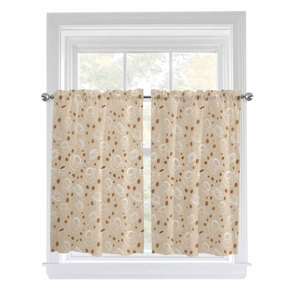 Coffee Cups Living Room Curtains 2 Panel, Vintage Country Leisure Coffee Beans Beige Cafe Window Treatment, Farmhouse Bedroom Bathroom Kitchen Curtains Drapes 104"x45"