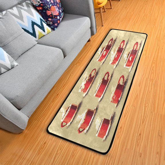 Coffee Cups Long Area Rug 72" x 24" Non-Slip Polyester with Cotton Padding