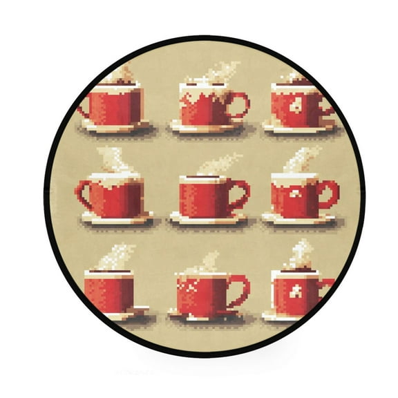 Coffee Cups Memory Foam Bath Mat 36" Absorbent Rug with Non Slip Base and 4 Bonus Pads