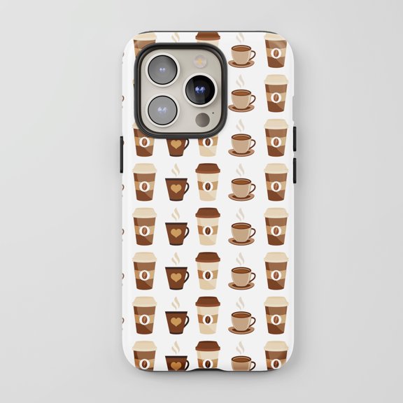Coffee Cups Pattern For All iPhone Series Protective Phone Case Coffee Theme Brown Beige