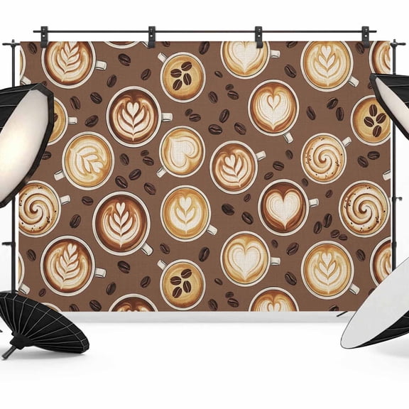 Coffee Cups Photography Backdrop 7x5FT, Country Coffee Beans Latte Brown Photo Backdrops, Background for Photography Studio Photo Studio Background, Back Drop for Photoshoot