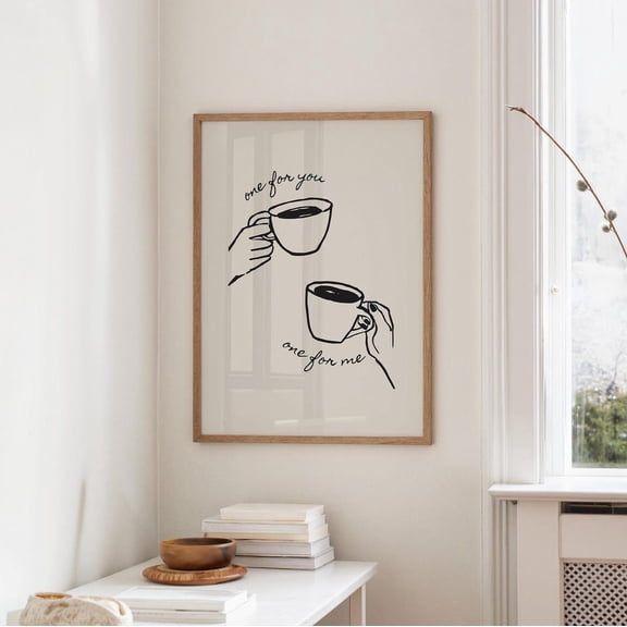 Coffee Cups Poster Minimal Kitchen Wall Art Coffee Lover Print, Unframed Canvas 8x10in