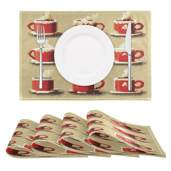 Coffee Cups Reversible Placemat Non Slip Coffee Mat 18x12 Inch for Dining, Kitchen, Coffee