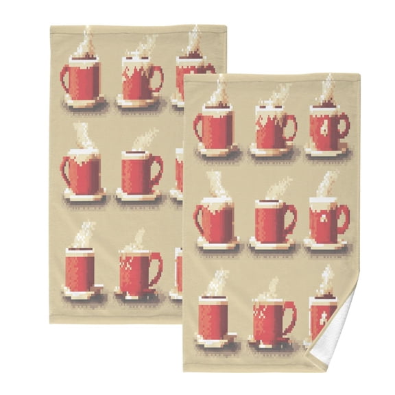 Coffee Cups Set of 2 Pure Cotton Towels, 16'' x 28'', Highly Absorbent and Soft