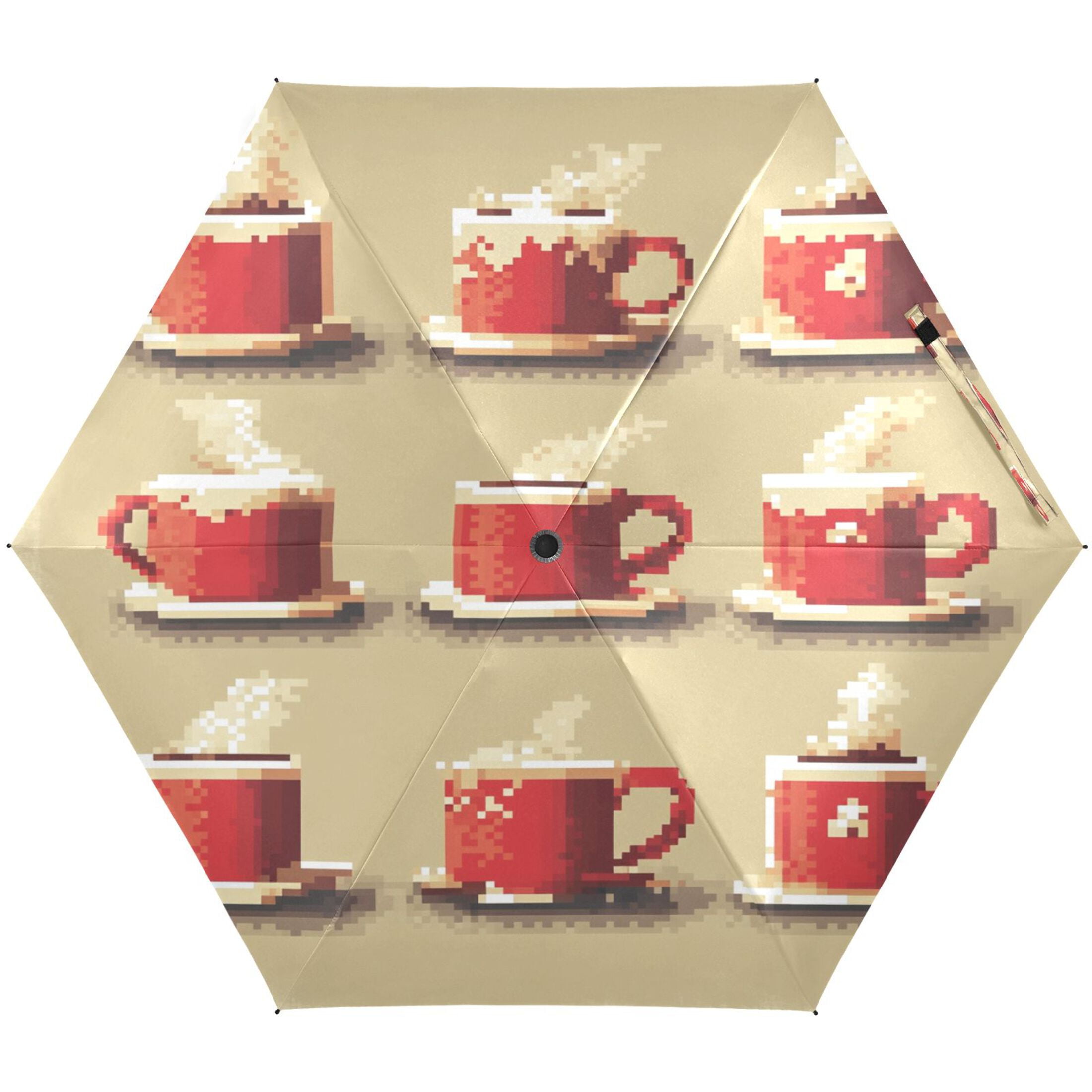 Coffee Cups Umbrellas for Sun Auto Open Close UV50+ Waterproof 5-Fold Compact Fiberglass Frame