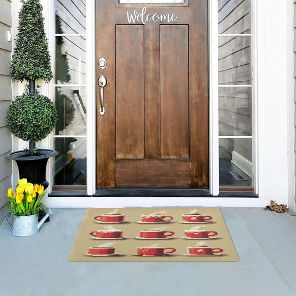 Coffee Cups Versatile Absorbent Door Mat, Non-Slip, Easy to Clean 32''x20''
