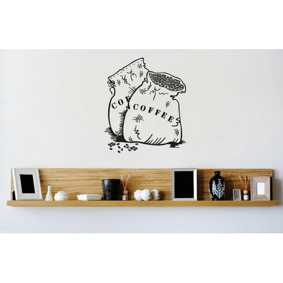 Coffee Cups Wall Decal Vinyl Stickers Coffee Beans Stylish Removable Coffee Art DIY quote for Bedroom Living Room Home Window Door Decoration - Size: 22 In x 32 In