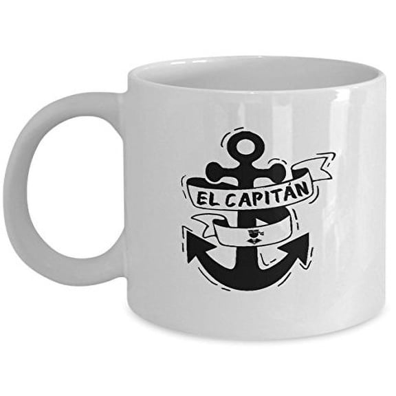 Ship Captain 11 oz Coffee Mug - El Capitan Anchor Design White Ceramic Gift