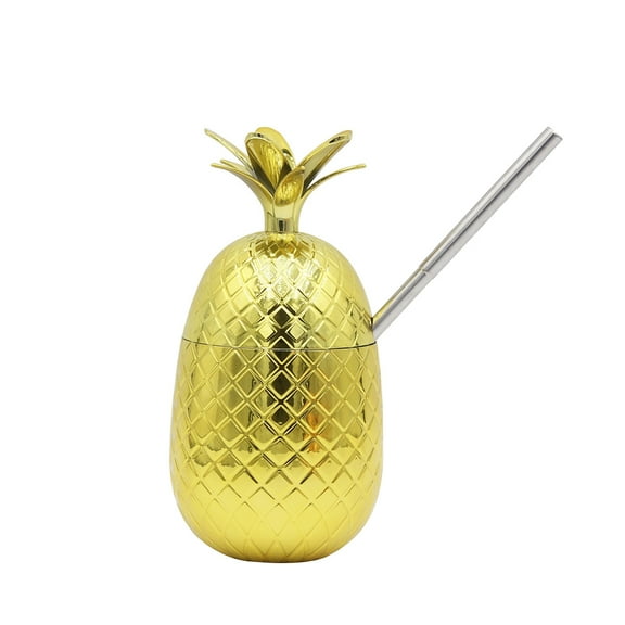 POPETPOP Creative Stainless Steel Pineapple Wine Cup with Straw for Bars